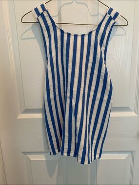 J. Crew X-Back Blue and White Vertical Stripe Tank Top Small